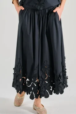 Gonna en fleur cotone popelini nero