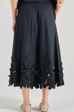 Gonna en fleur cotone popelini nero