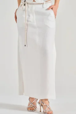 Gonna gabardina puro lino bianco