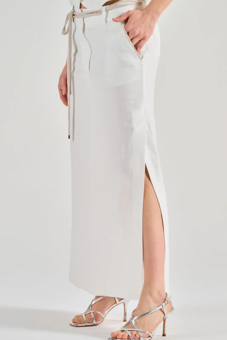 Gonna gabardina puro lino bianco