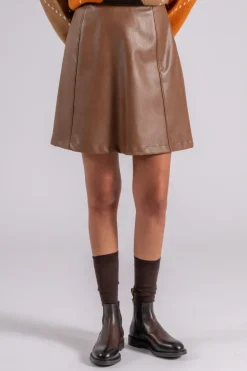 Gonna marrone in viscosa/poliuretanica