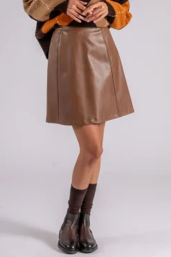 Gonna marrone in viscosa/poliuretanica