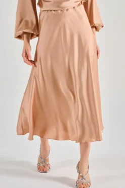 Gonna raso fluido sbieca rosa