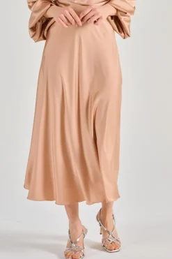 Gonna raso fluido sbieca rosa