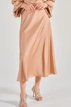 Gonna raso fluido sbieca rosa