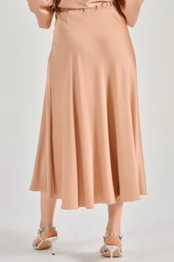 Gonna raso fluido sbieca rosa