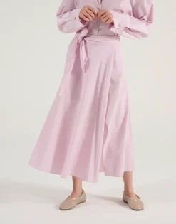 Gonna taffetà lunga wrapover rosa