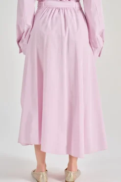 Gonna taffetà lunga wrapover rosa