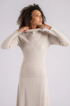 Maglia a coste dolcevita in cashmere/viscosa/poliammidica/lana bianco