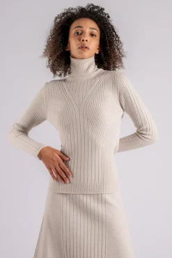 Maglia a coste dolcevita in cashmere/viscosa/poliammidica/lana bianco