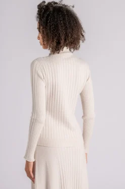 Maglia a coste dolcevita in cashmere/viscosa/poliammidica/lana bianco