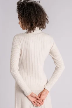 Maglia a coste dolcevita in cashmere/viscosa/poliammidica/lana bianco