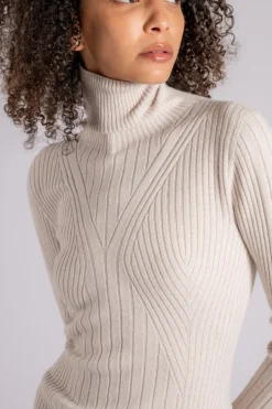 Maglia a coste dolcevita in cashmere/viscosa/poliammidica/lana bianco
