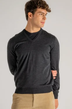 Maglia collo a v royal merino grigio