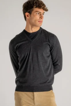 Maglia collo a v royal merino grigio