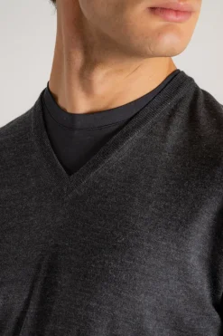 Maglia collo a v royal merino grigio