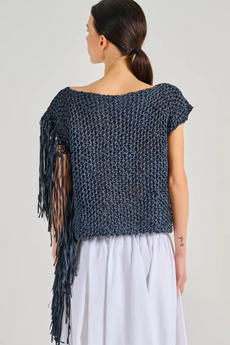 Maglia con frange tessuto nero