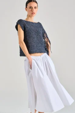 Maglia con frange tessuto nero