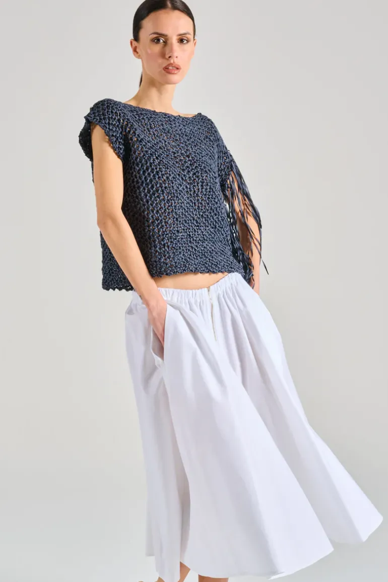 Maglia con frange tessuto nero