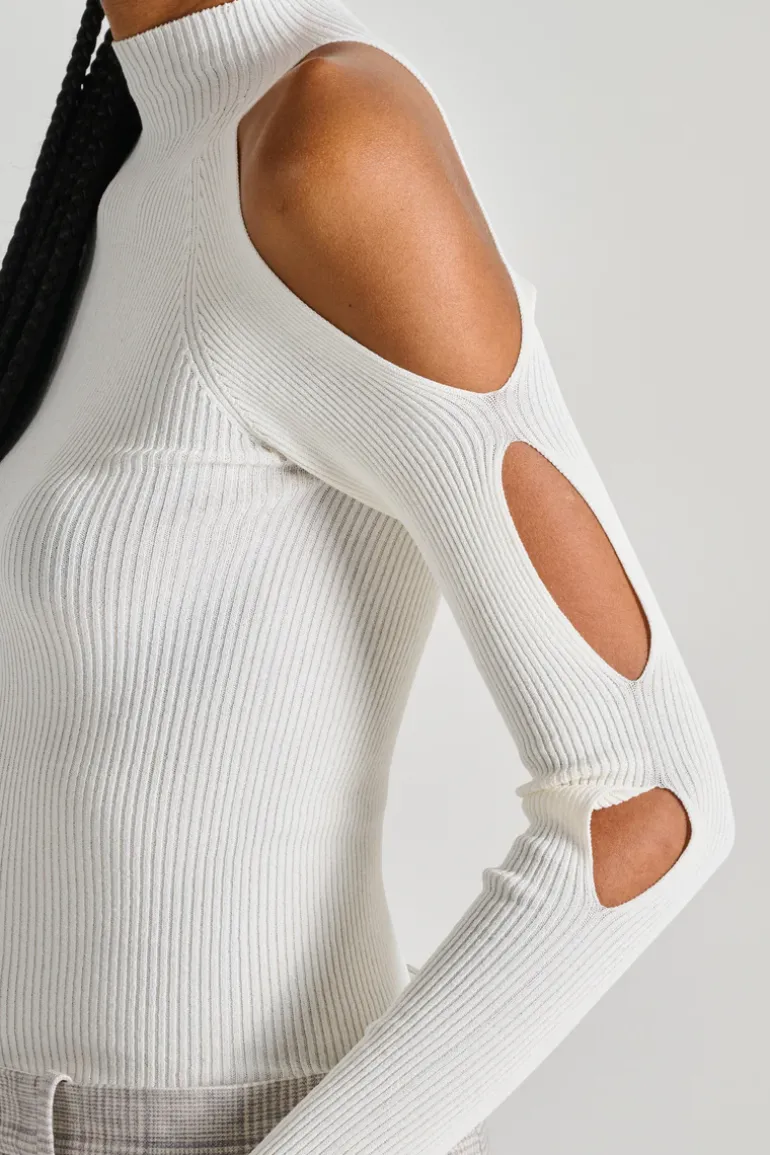 Maglia con tagli cotone bianco