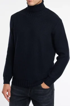 Maglia dolcevita nido d'ape blu uomo