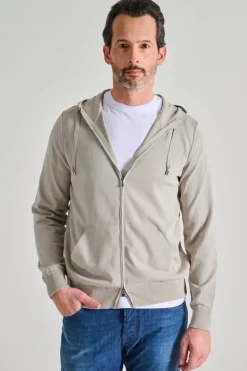 Maglia full zip cappuccio cotone grigio