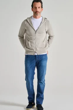 Maglia full zip cappuccio cotone grigio