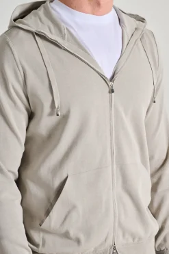 Maglia full zip cappuccio cotone grigio
