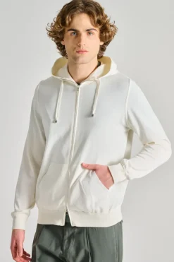 Maglia full zip cappuccio cotone bianco