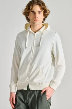 Maglia full zip cappuccio cotone bianco