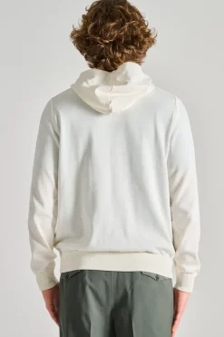 Maglia full zip cappuccio cotone bianco