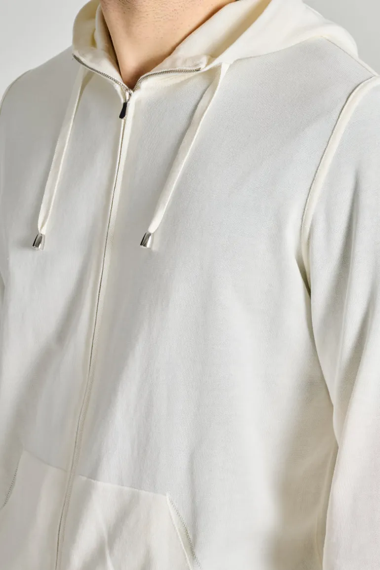 Maglia full zip cappuccio cotone bianco