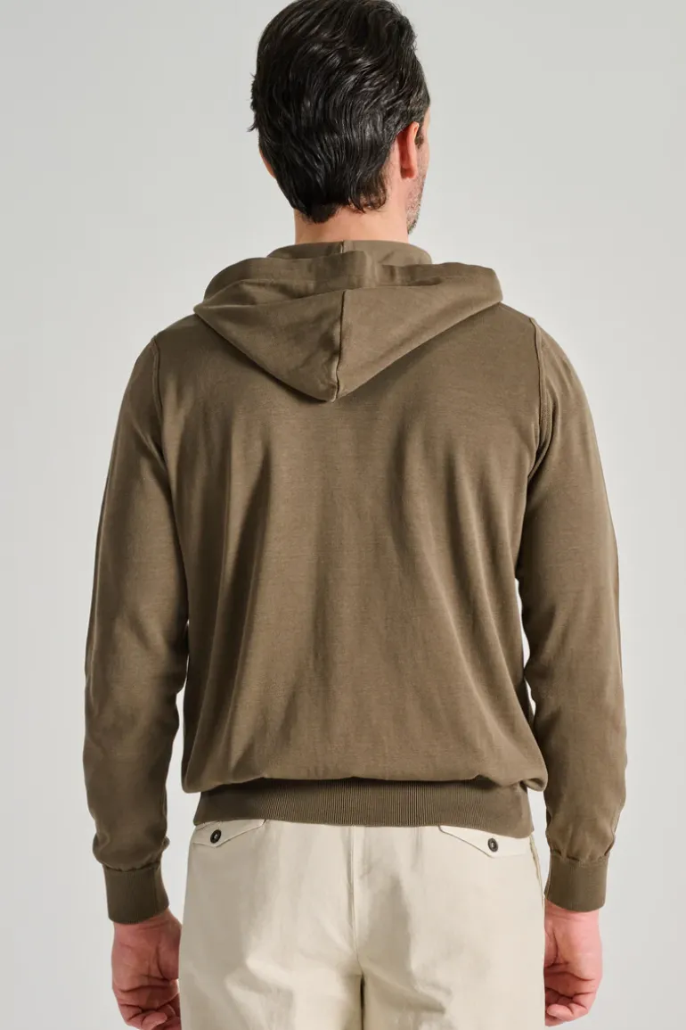 Maglia full zip cappuccio cotone verde