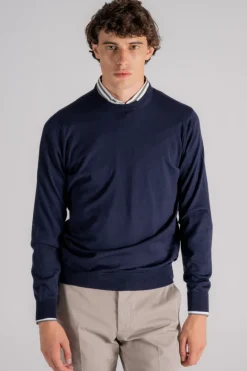 Maglia girocollo 100% lana merino superfine blu
