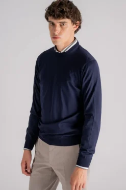 Maglia girocollo 100% lana merino superfine blu