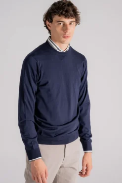 Maglia girocollo 100% lana merino superfine blu