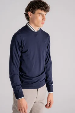 Maglia girocollo 100% lana merino superfine blu