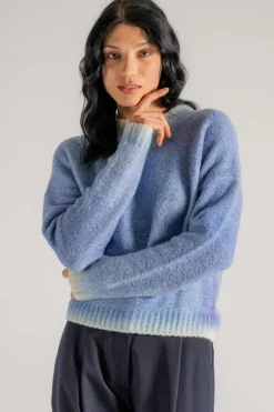 Maglia girocollo azzurro donna