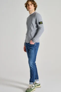 Maglia girocollo cotone blu