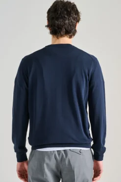 Maglia girocollo cotone blu