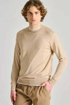 Maglia girocollo cotone beige