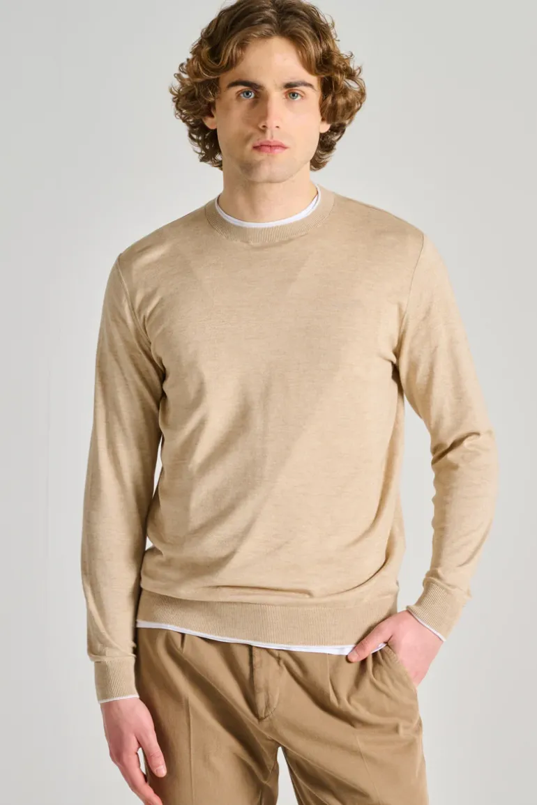 Maglia girocollo cotone beige