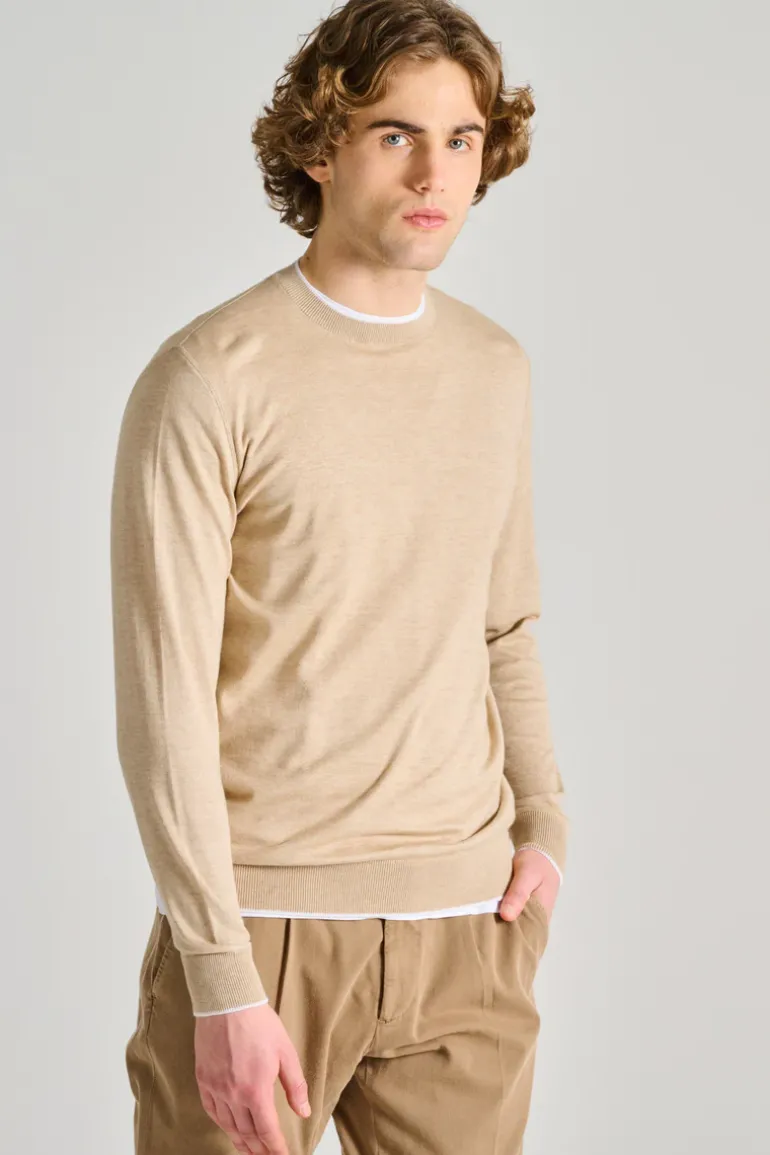 Maglia girocollo cotone beige