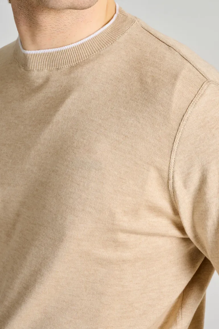 Maglia girocollo cotone beige