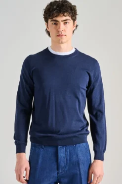 Maglia girocollo cotsilk blu