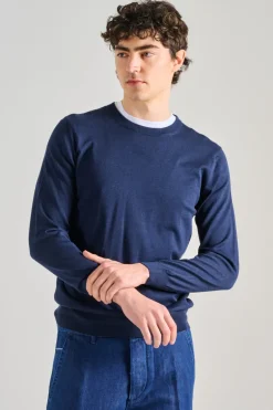 Maglia girocollo cotsilk blu