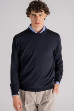 Maglia girocollo flex wool lana vergine/poliammide blu