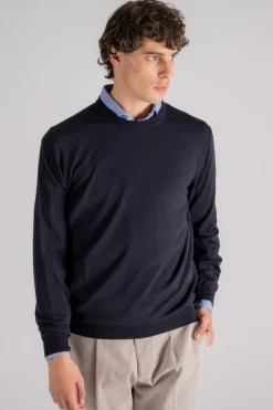 Maglia girocollo flex wool lana vergine/poliammide blu