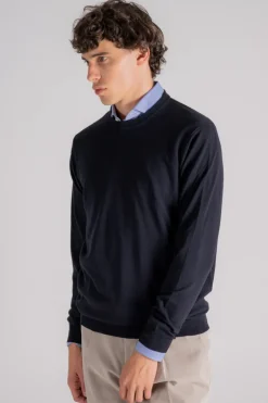 Maglia girocollo flex wool lana vergine/poliammide blu