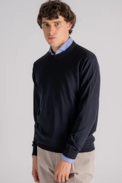 Maglia girocollo flex wool lana vergine/poliammide blu